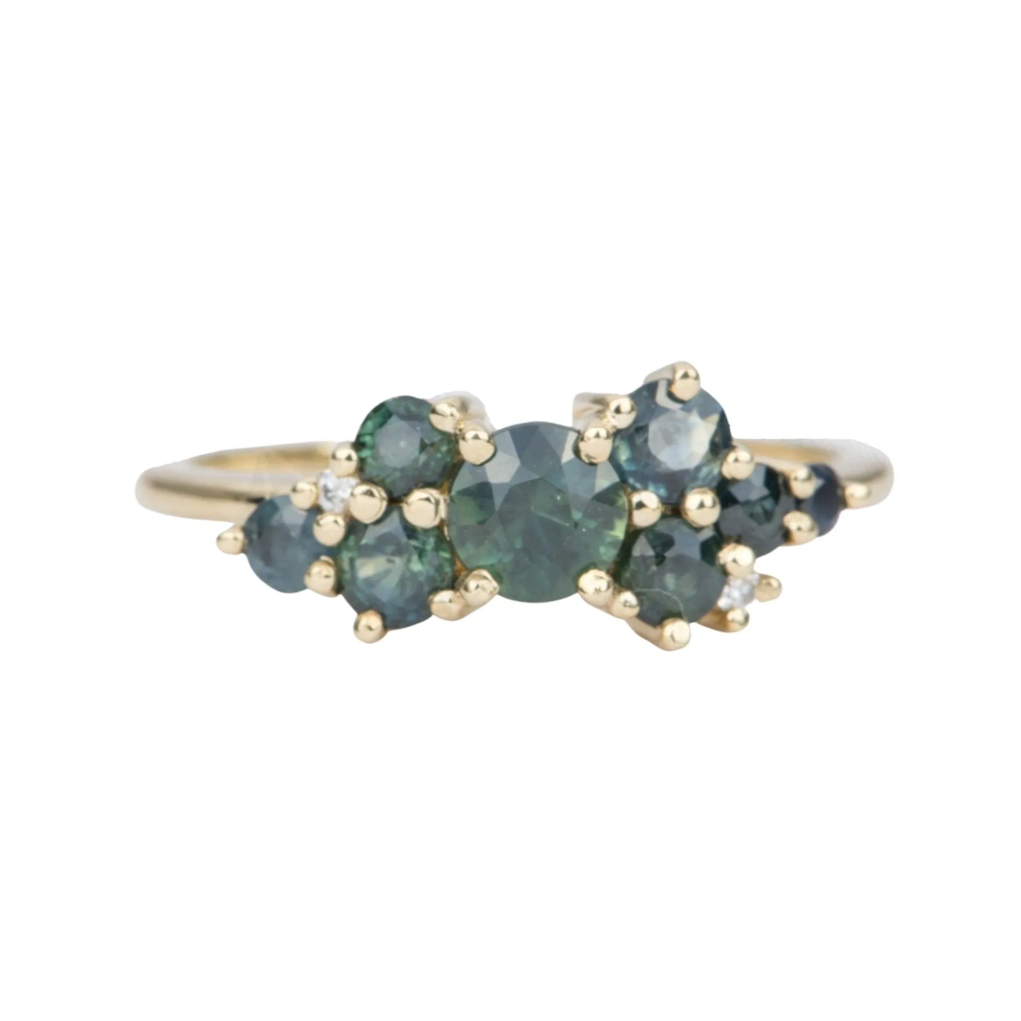 1.5ctw Teal Blue Sapphire and Diamond Cluster Ring 14K Gold AD1805