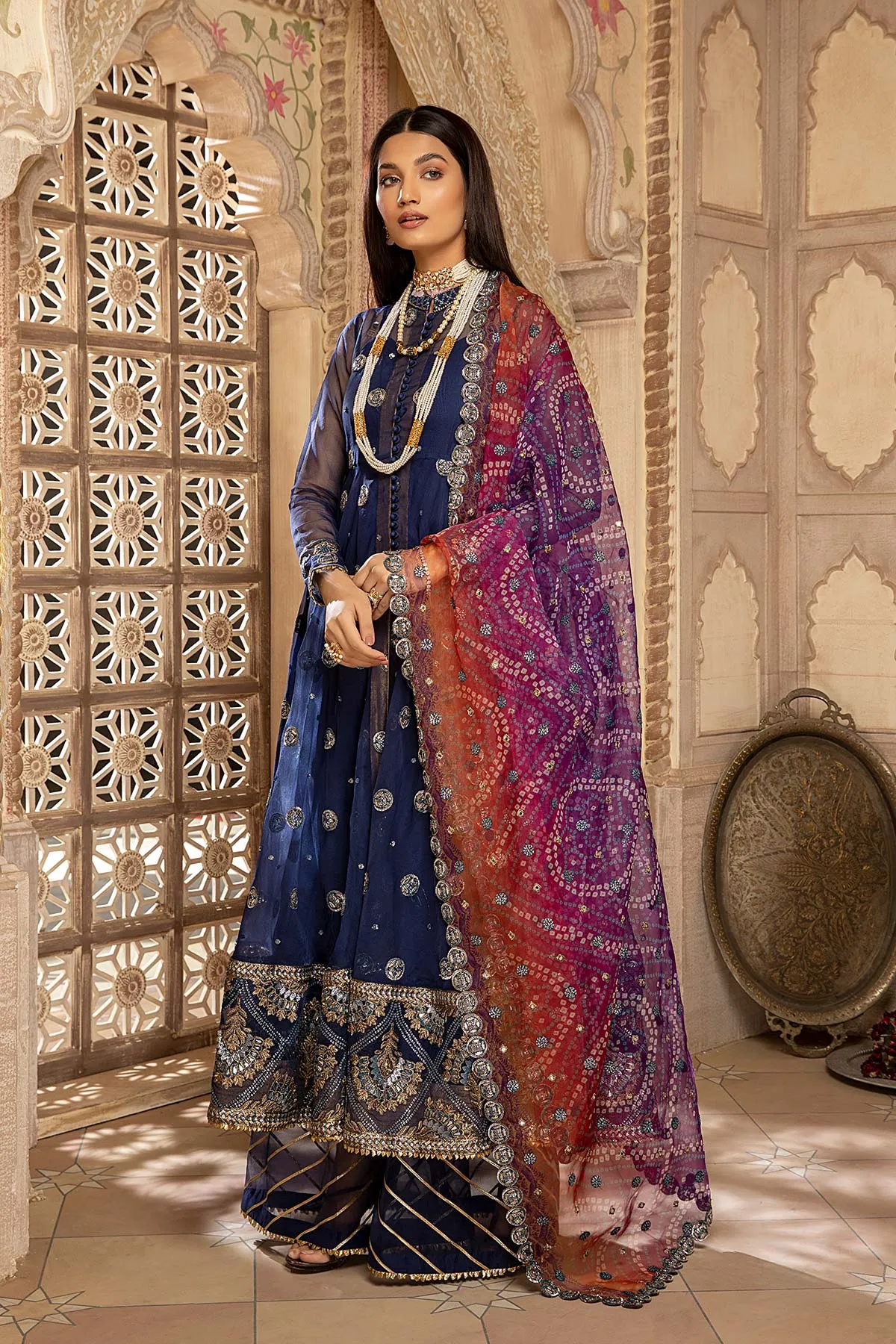 3-Pc Open Gown With Raw Silk Gharara and Organza Dupatta CMA22-64