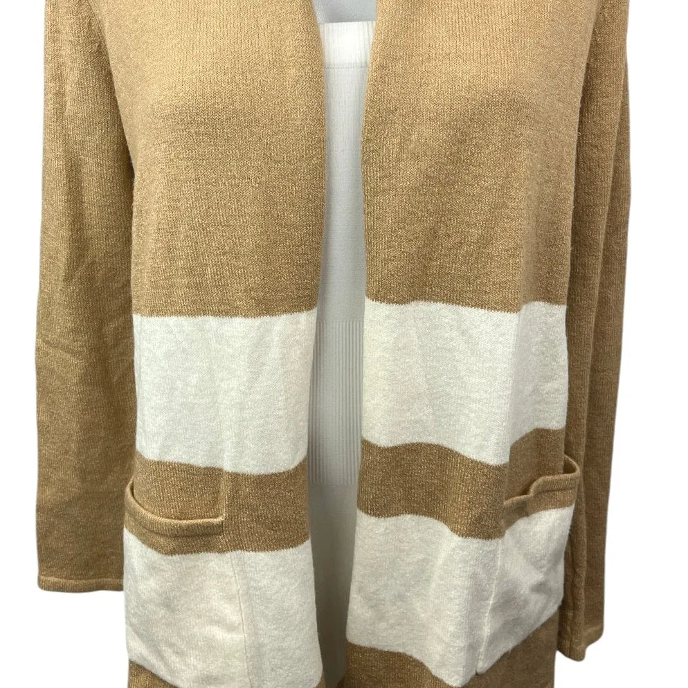 Ann Taylor LOFT Beige Cream Colorblock Knit Open Cardigan Sweater Top Size XS