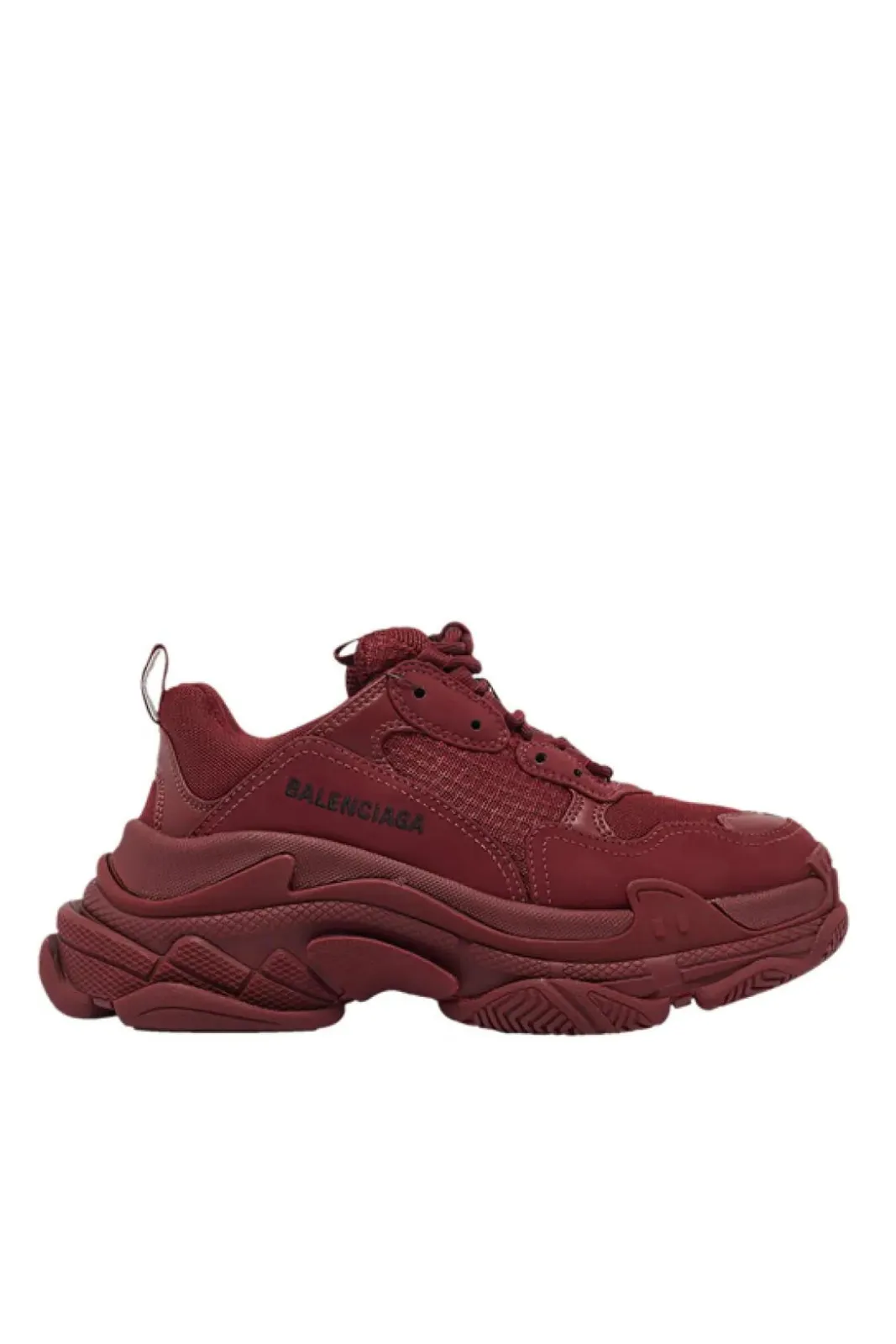 Balenciaga Burgundy Mesh and Nubuck Leather Triple S Lace Up Sneakers