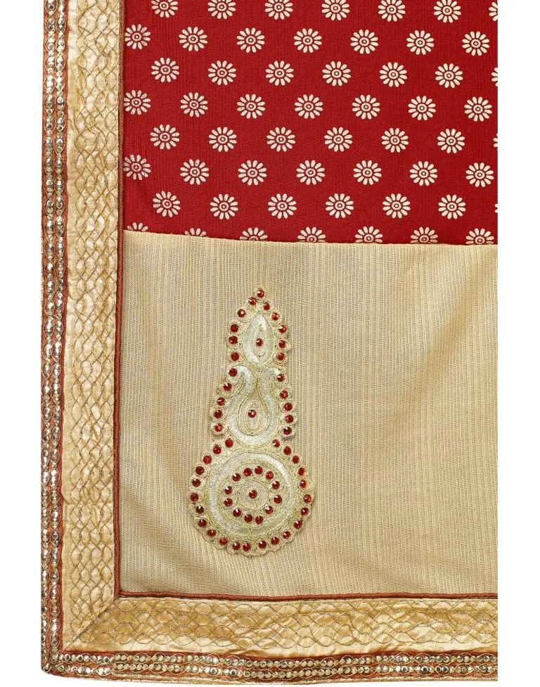 Beige Coloured Lycra Embroidered Partywear saree