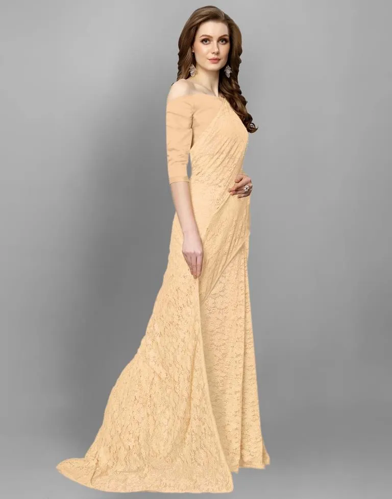 Beige Coloured Russell Net Partywear saree