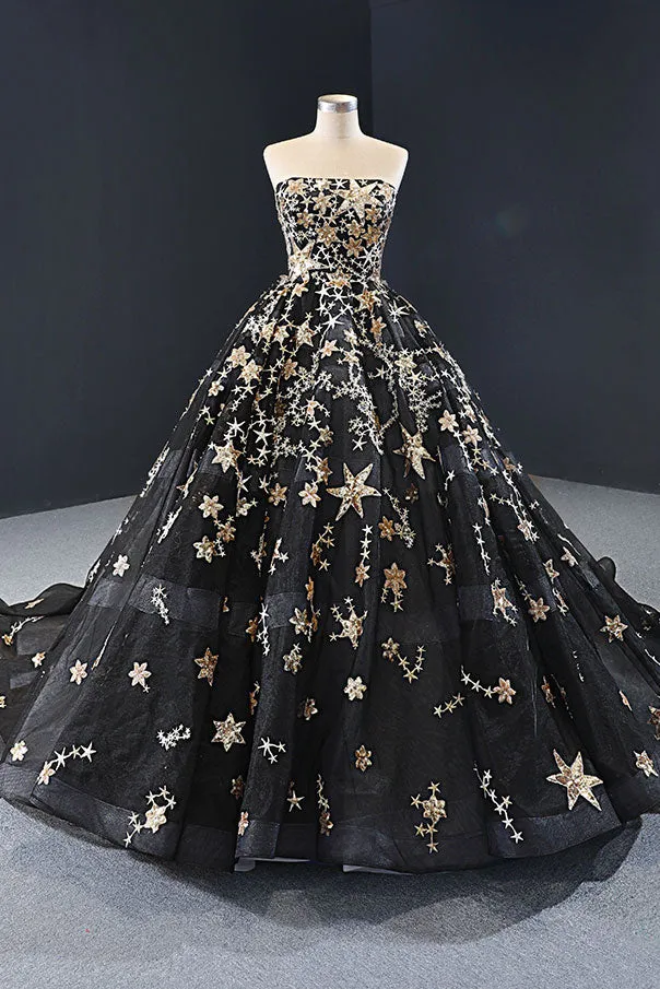 Black Gold Galaxy Ball Gown Formal Evening Gown RS2009