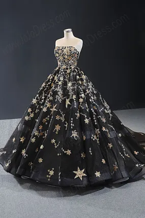 Black Gold Galaxy Ball Gown Formal Evening Gown RS2009