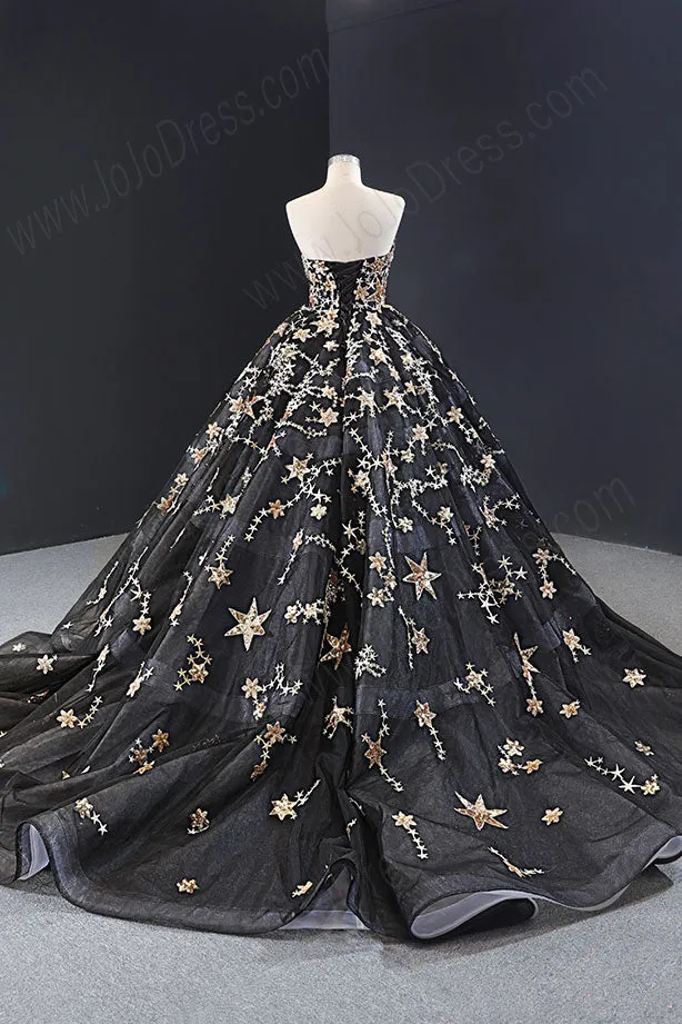 Black Gold Galaxy Ball Gown Formal Evening Gown RS2009