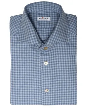 Blue and Light Blue Mini Flannel Check Cotton Sportshirt