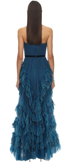 Blue Ruffled Tulle Gown