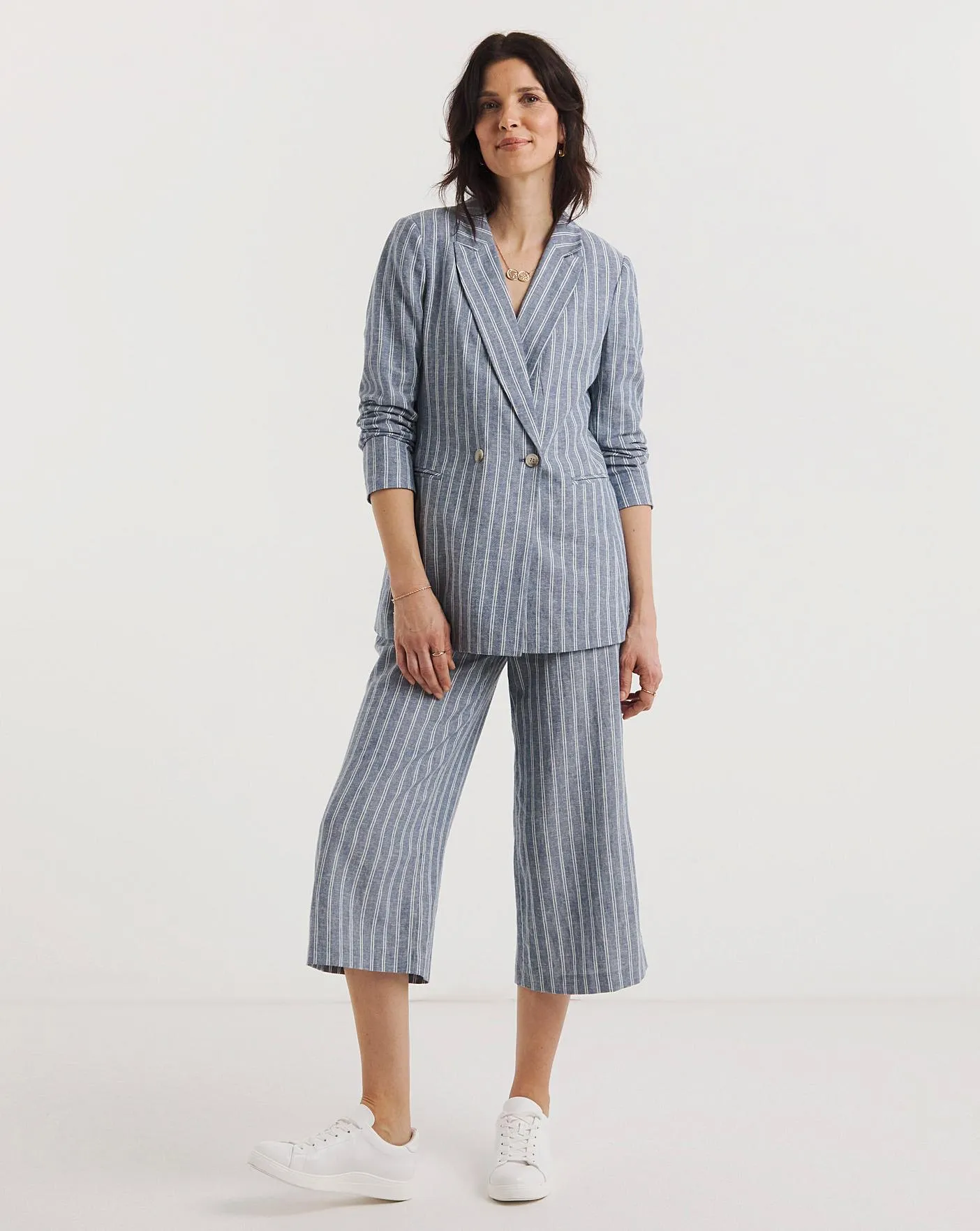 Blue Stripe Linen Double Breasted Blazer