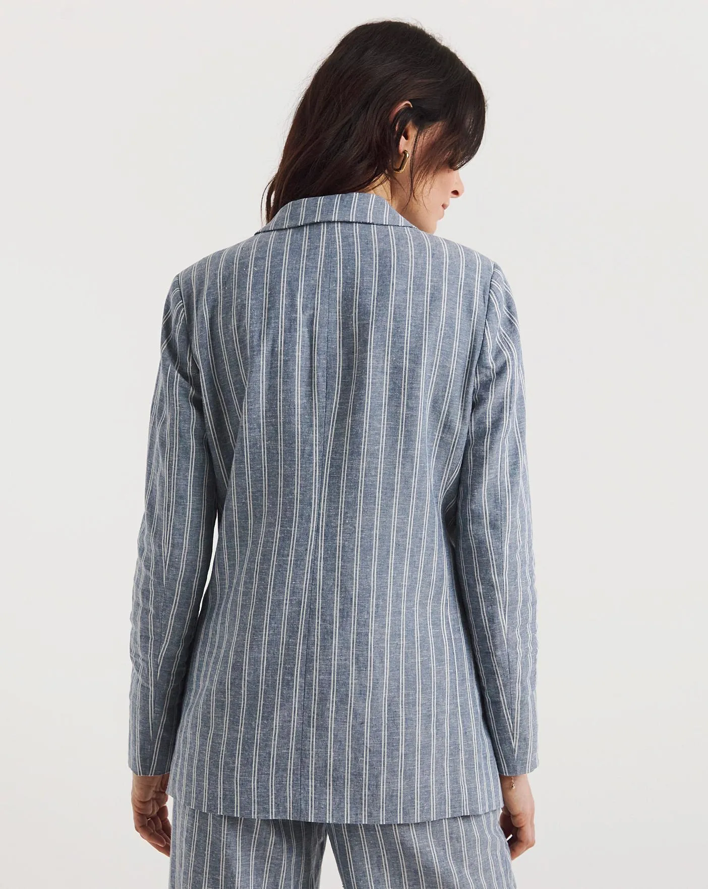 Blue Stripe Linen Double Breasted Blazer