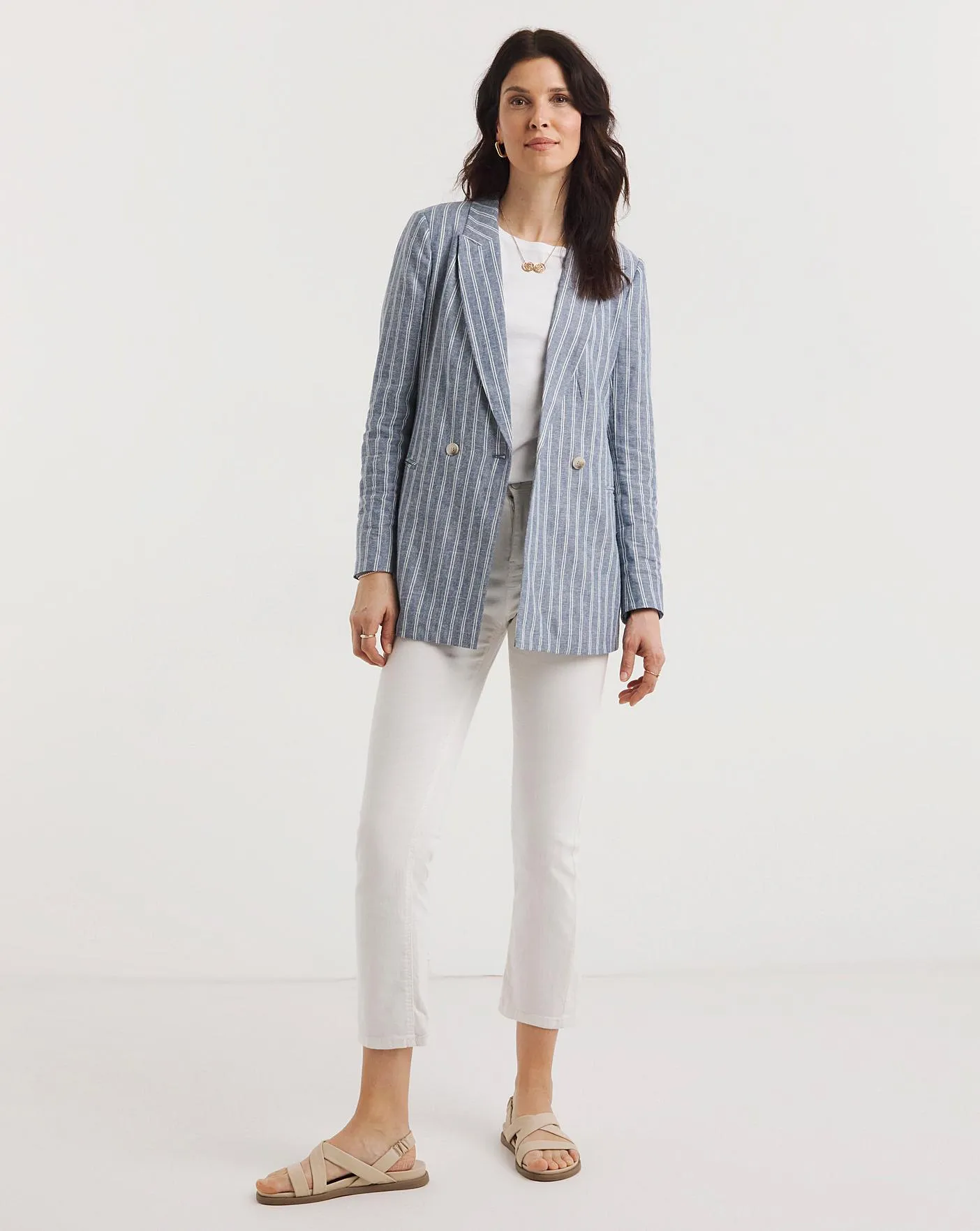 Blue Stripe Linen Double Breasted Blazer