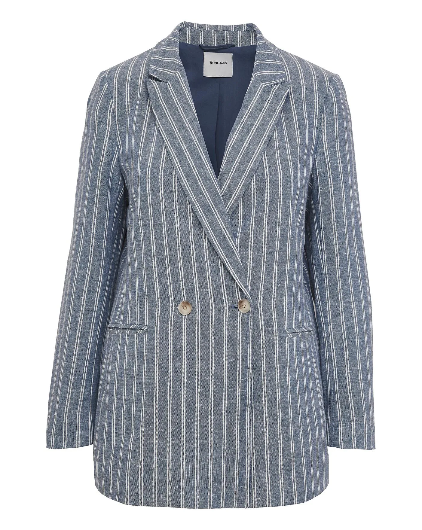 Blue Stripe Linen Double Breasted Blazer