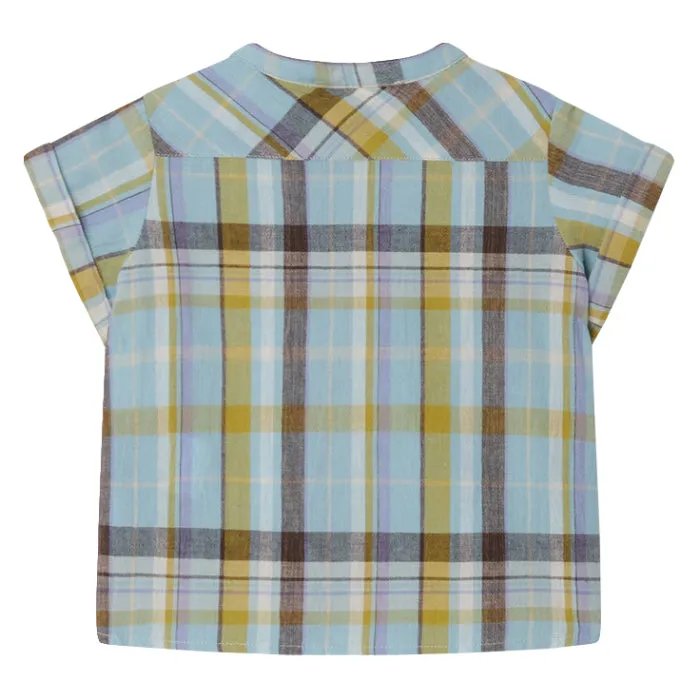 Bonpoint Baby Emilio Shirt Turquoise Plaid