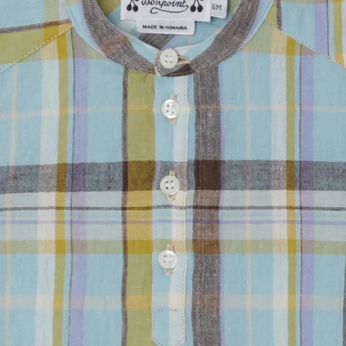 Bonpoint Baby Emilio Shirt Turquoise Plaid