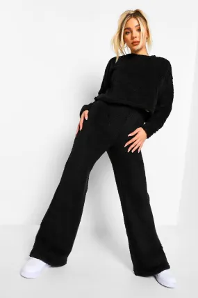 Borg Sweater And Wide Leg Pants Two-Piece Set