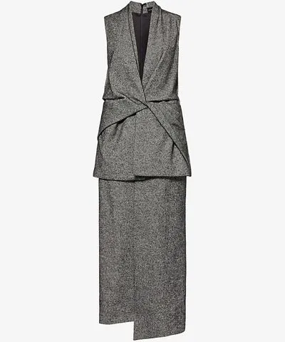 Brandon Maxwell Womens Graphite Margo draped-waist sleeveless wool-blend maxi dress