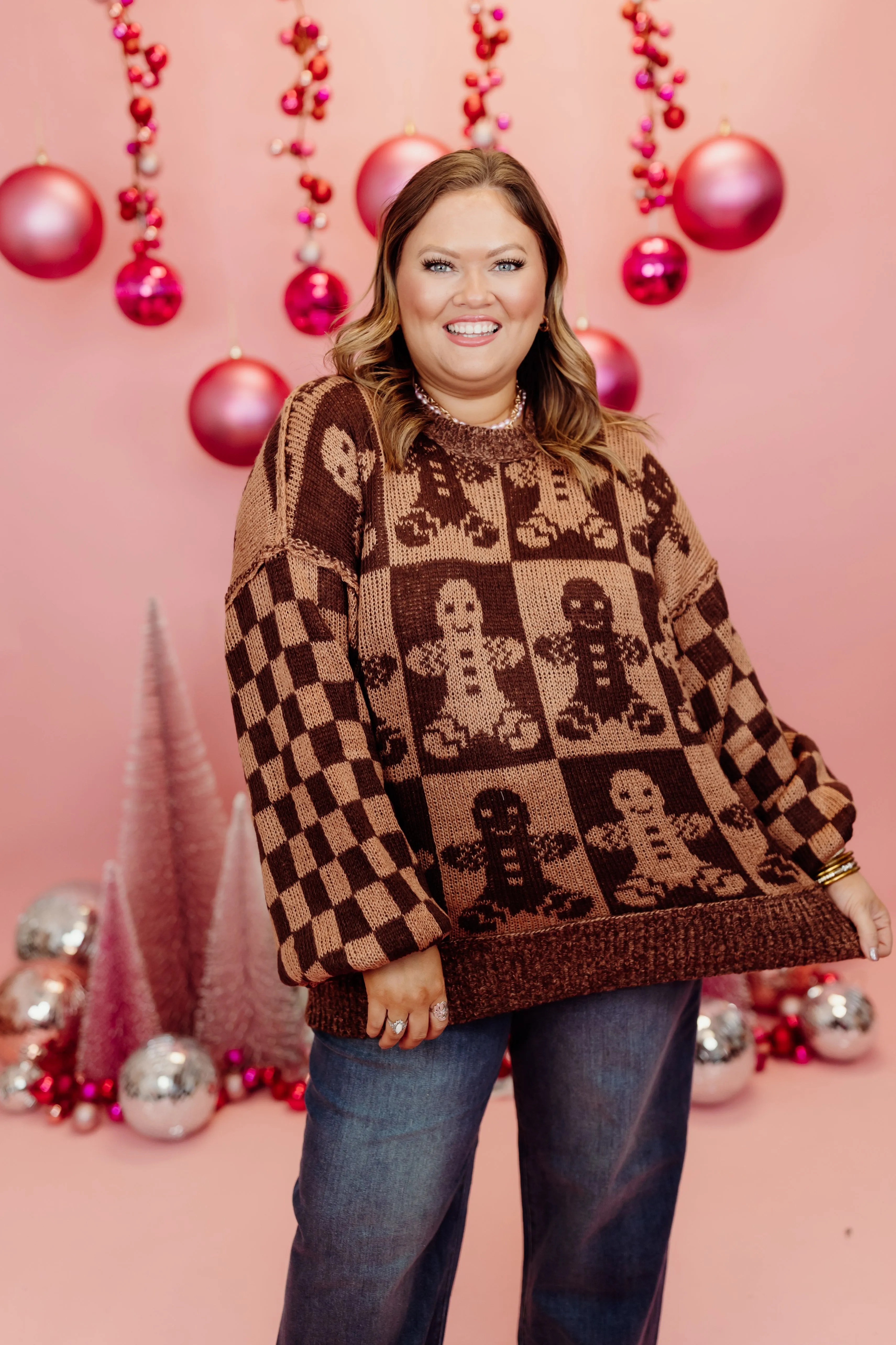 Brown Gingerbread Man Oversized Sweater