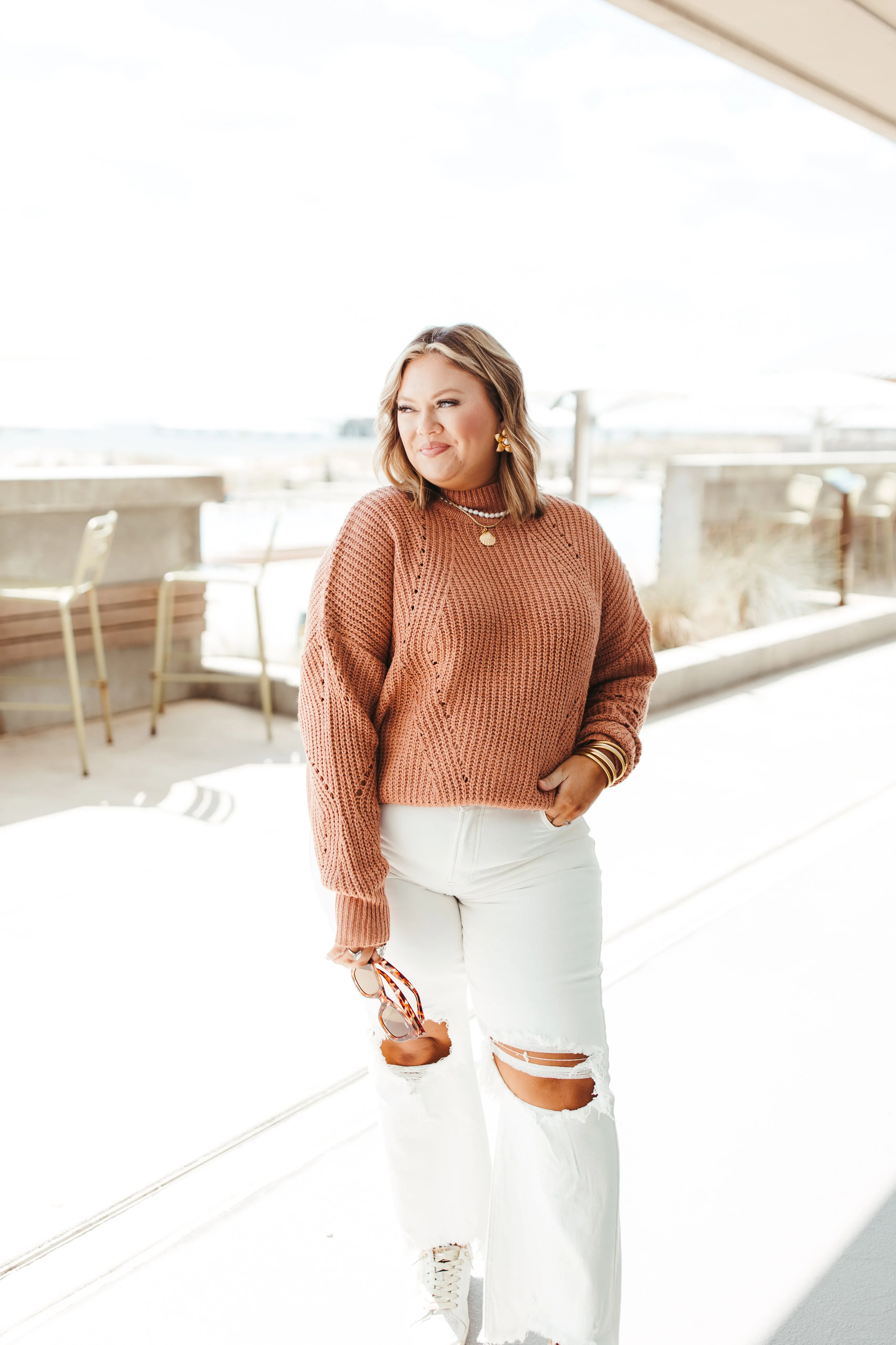 Cable Knit Mock Neck Sweater