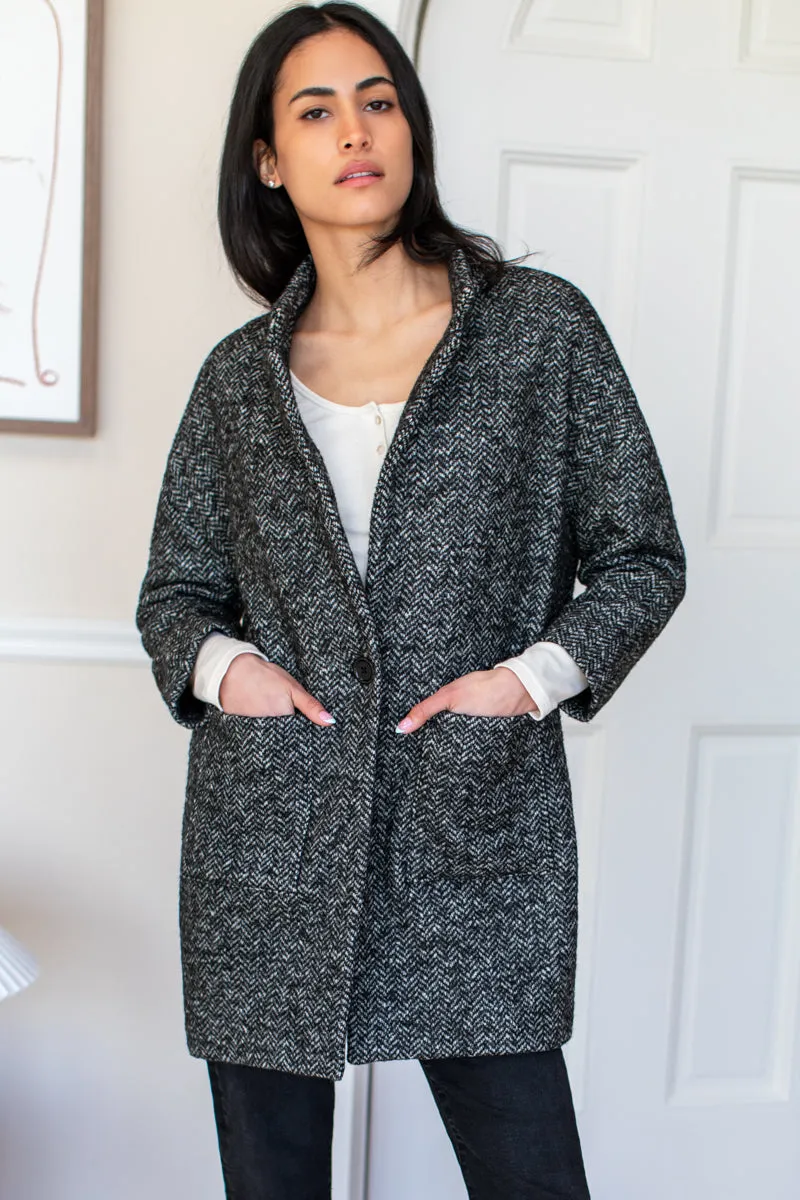 Car Coat - Herringbone Wool Boucle