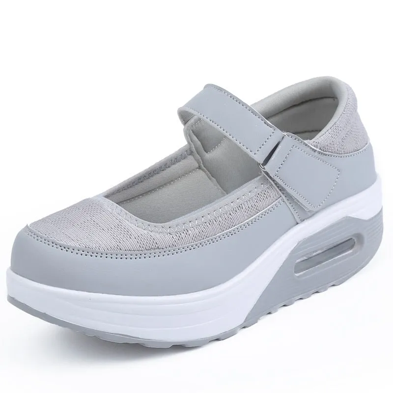 Casual Gray Color Round Toe Slip-on Flat Platform Shoes for Women