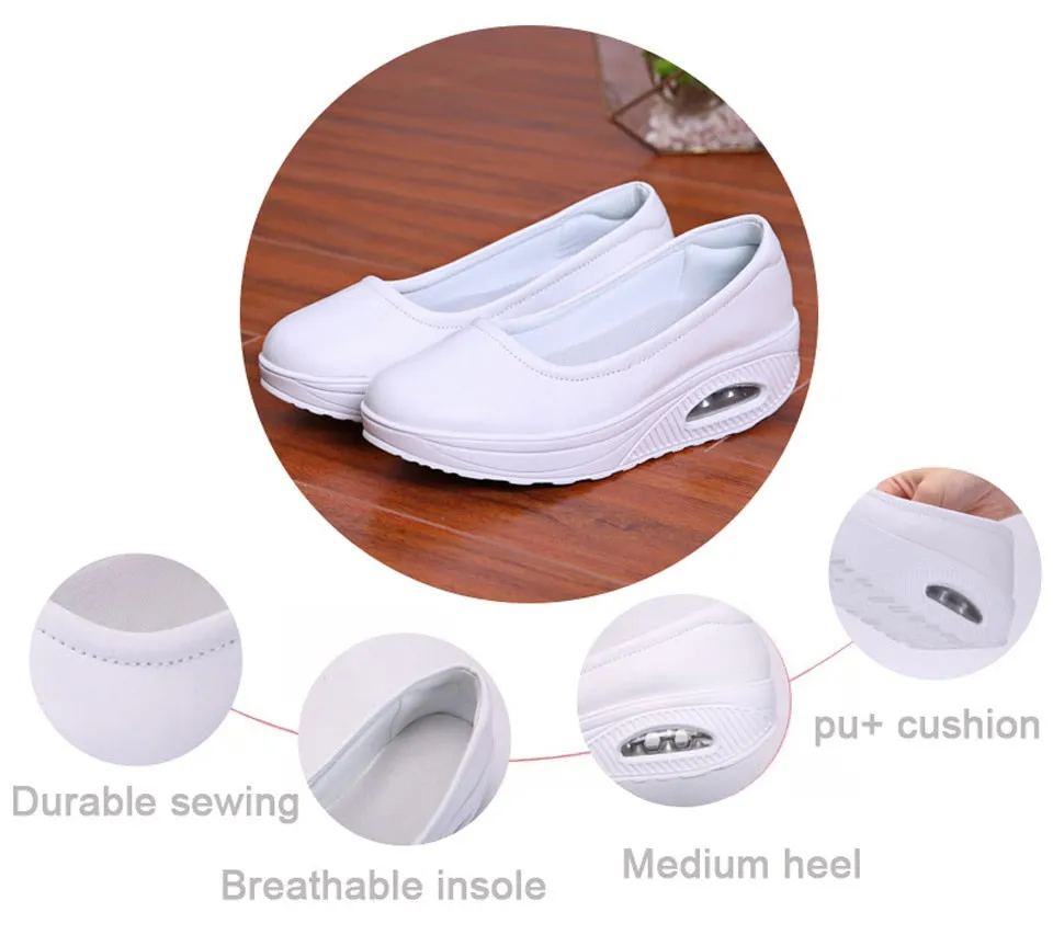 Casual Gray Color Round Toe Slip-on Flat Platform Shoes for Women