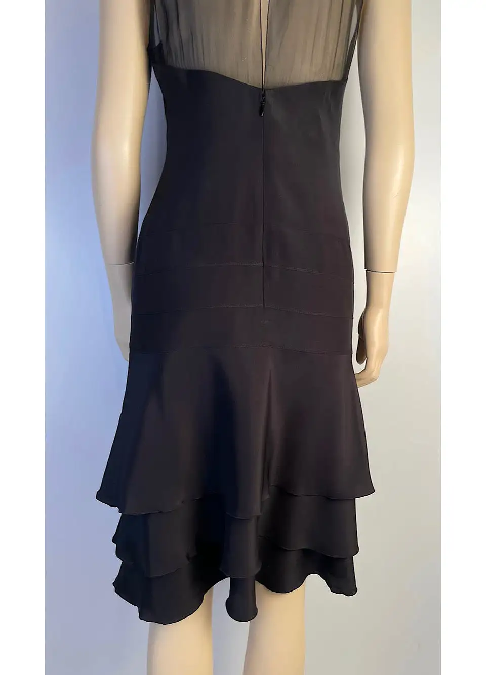 Chanel 03P 2003 Spring Silk Chiffon Black Dress FR 38