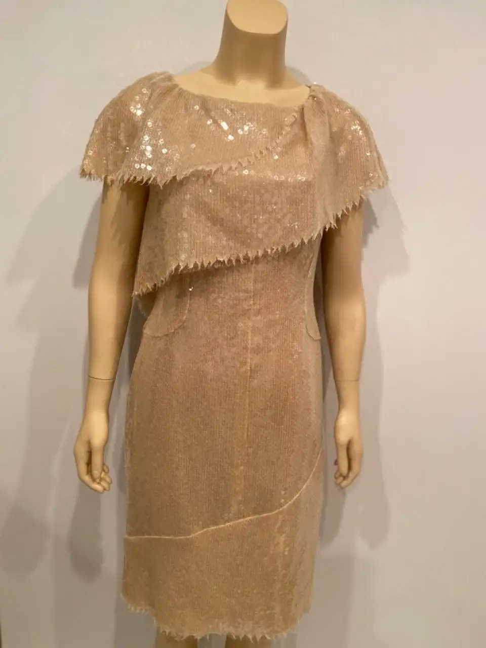 Chanel 08P 2008 Spring Beige Sequin Cocktail Dress FR 36 US 4