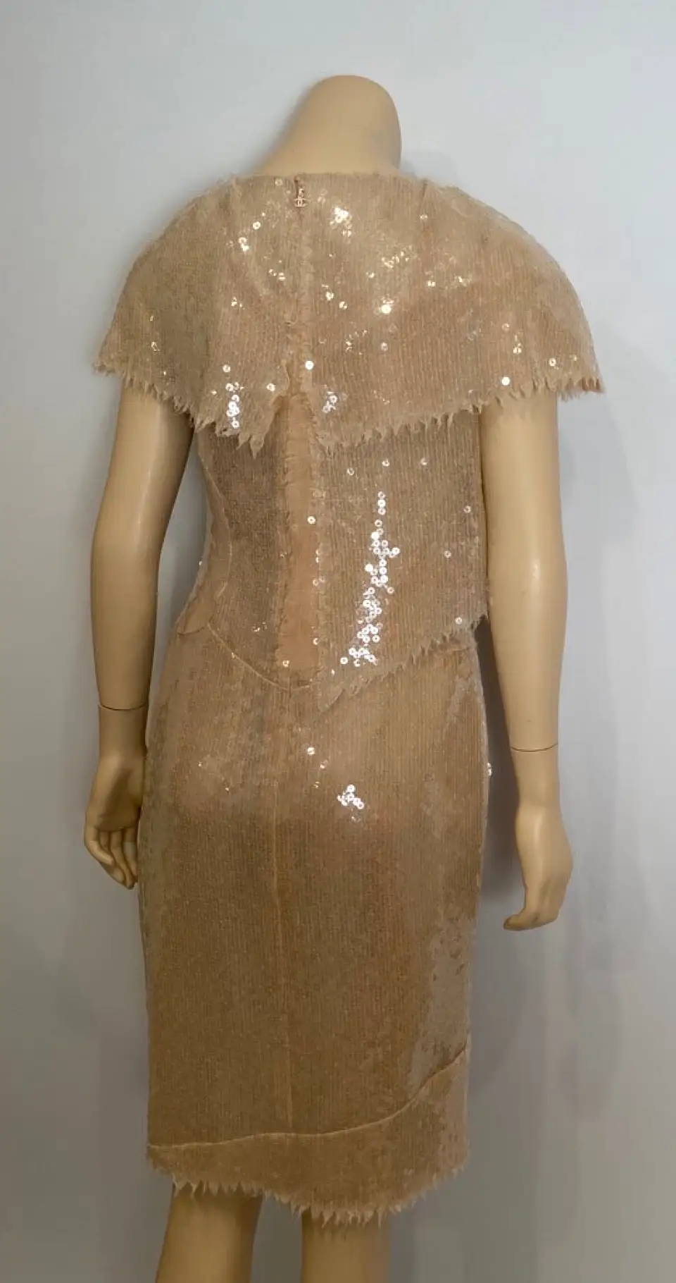 Chanel 08P 2008 Spring Beige Sequin Cocktail Dress FR 36 US 4