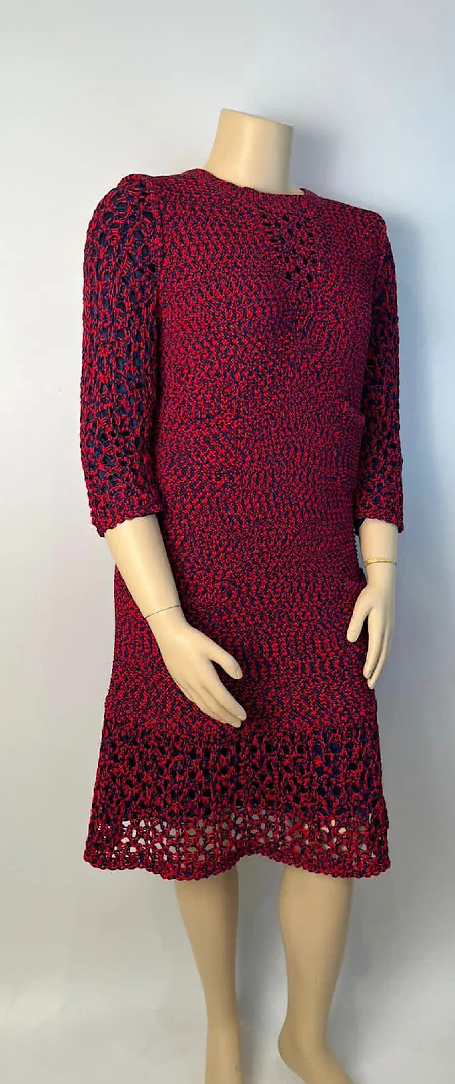 Chanel 14P 2014 Spring Crochet Navy Red Dress US 12/14/16