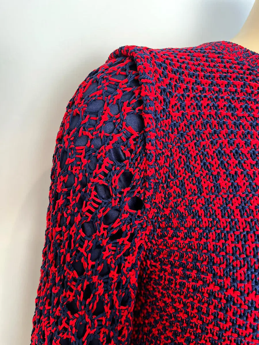 Chanel 14P 2014 Spring Crochet Navy Red Dress US 12/14/16