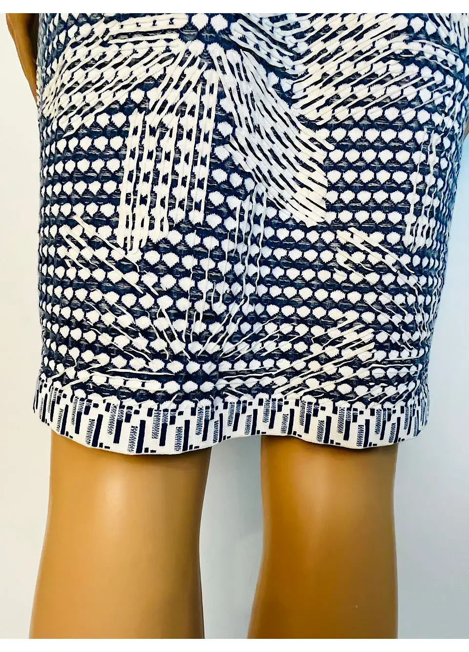 Chanel 14P 2014 Spring Navy Blue White Geometric Sheath Dress FR 40 US 6/8