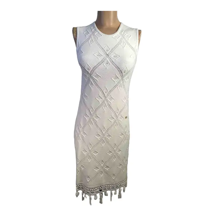 Chanel White 05S, 2005 Summer Resort Woven Crochet Sumner Dress US 2/4