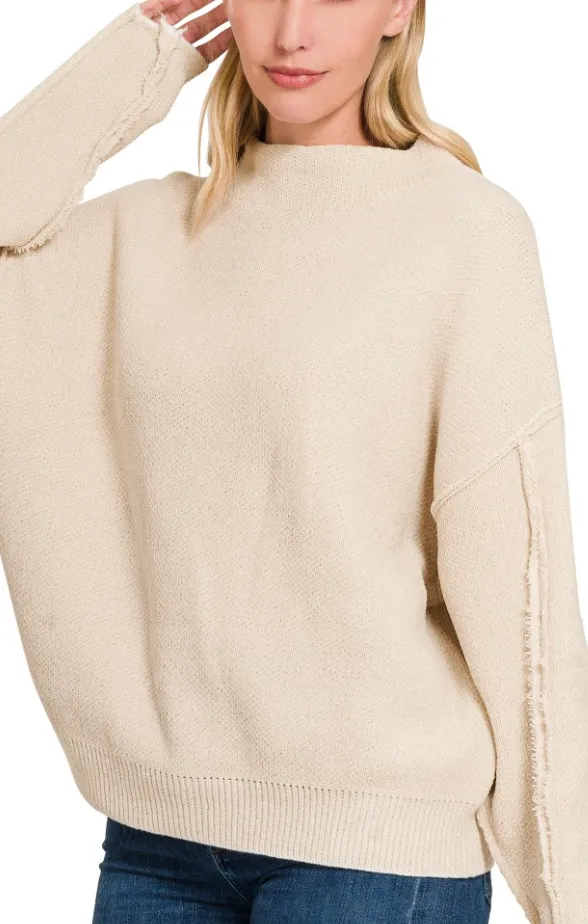 Chenille Exposed Seam Mock Neck Sweater