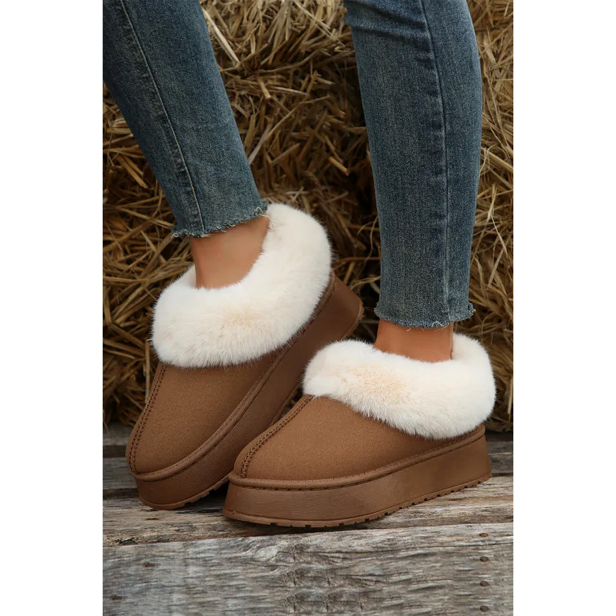 Chestnut Plush Suede Trim Thick Sole Flat Snow Boots