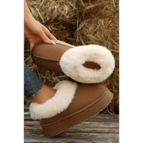 Chestnut Plush Suede Trim Thick Sole Flat Snow Boots