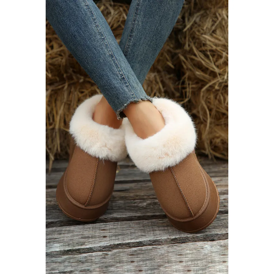 Chestnut Plush Suede Trim Thick Sole Flat Snow Boots