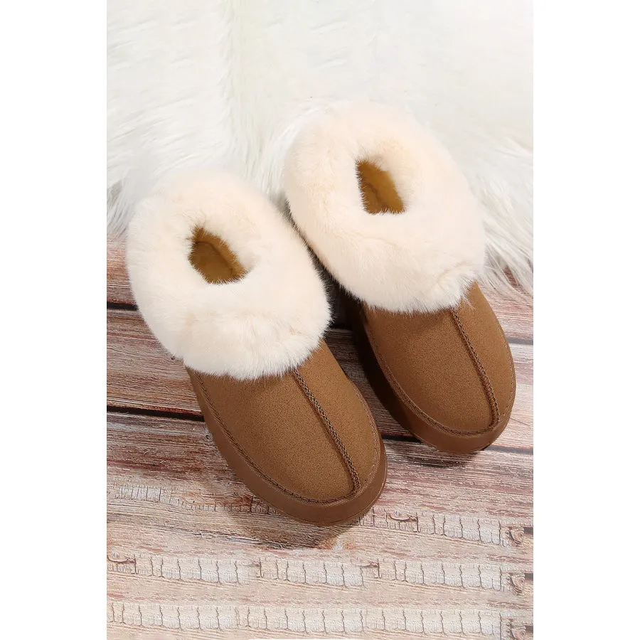 Chestnut Plush Suede Trim Thick Sole Flat Snow Boots