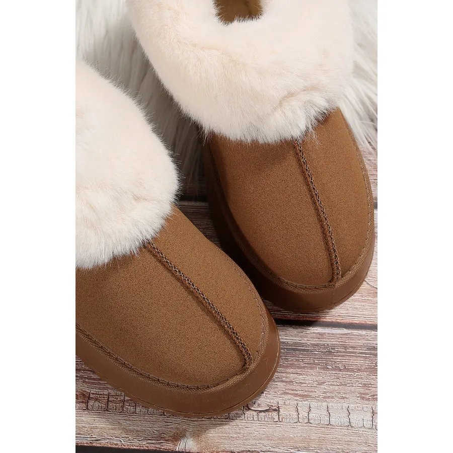 Chestnut Plush Suede Trim Thick Sole Flat Snow Boots