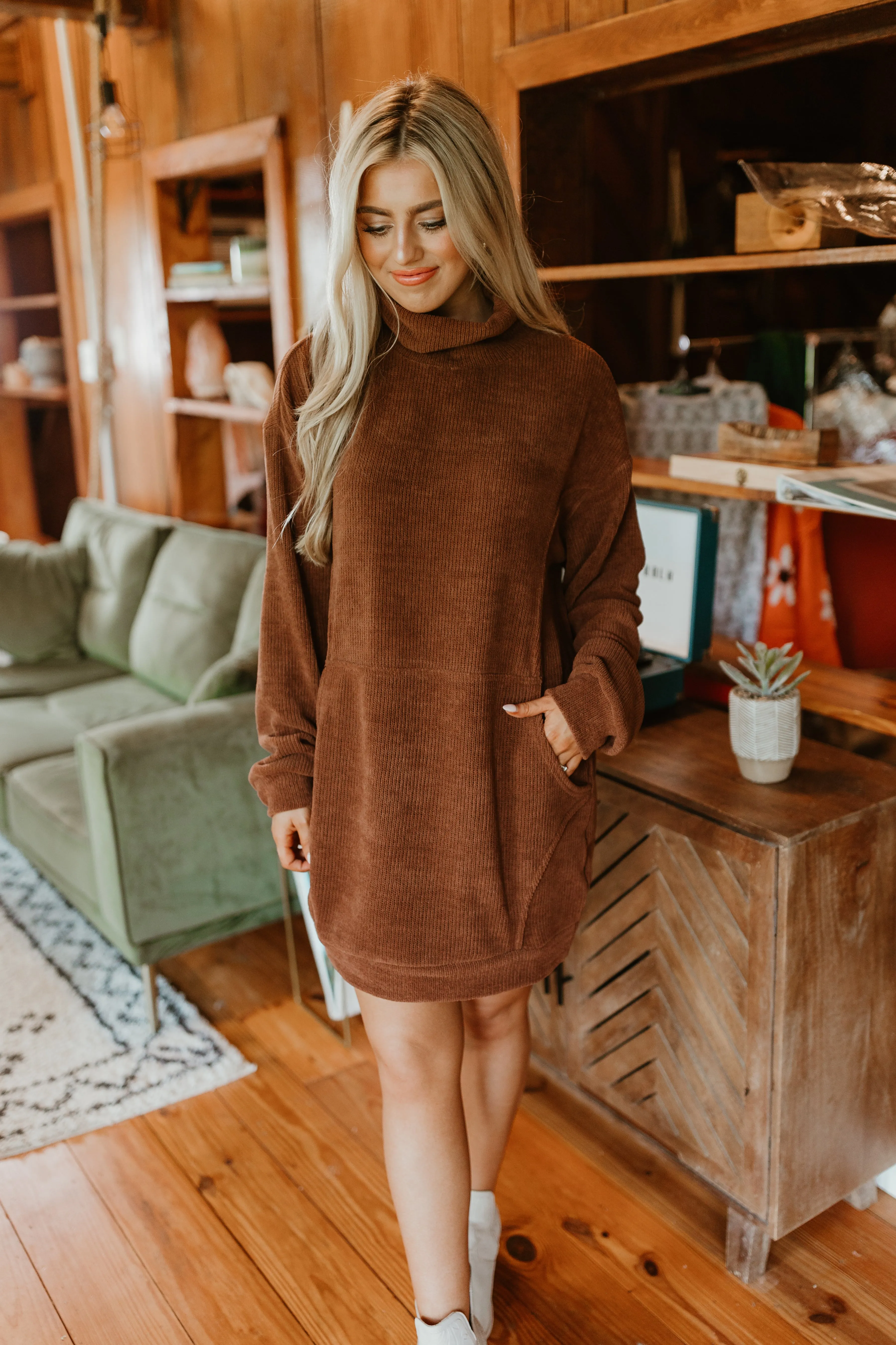 Chestnut Turtleneck Sweater Mini Dress