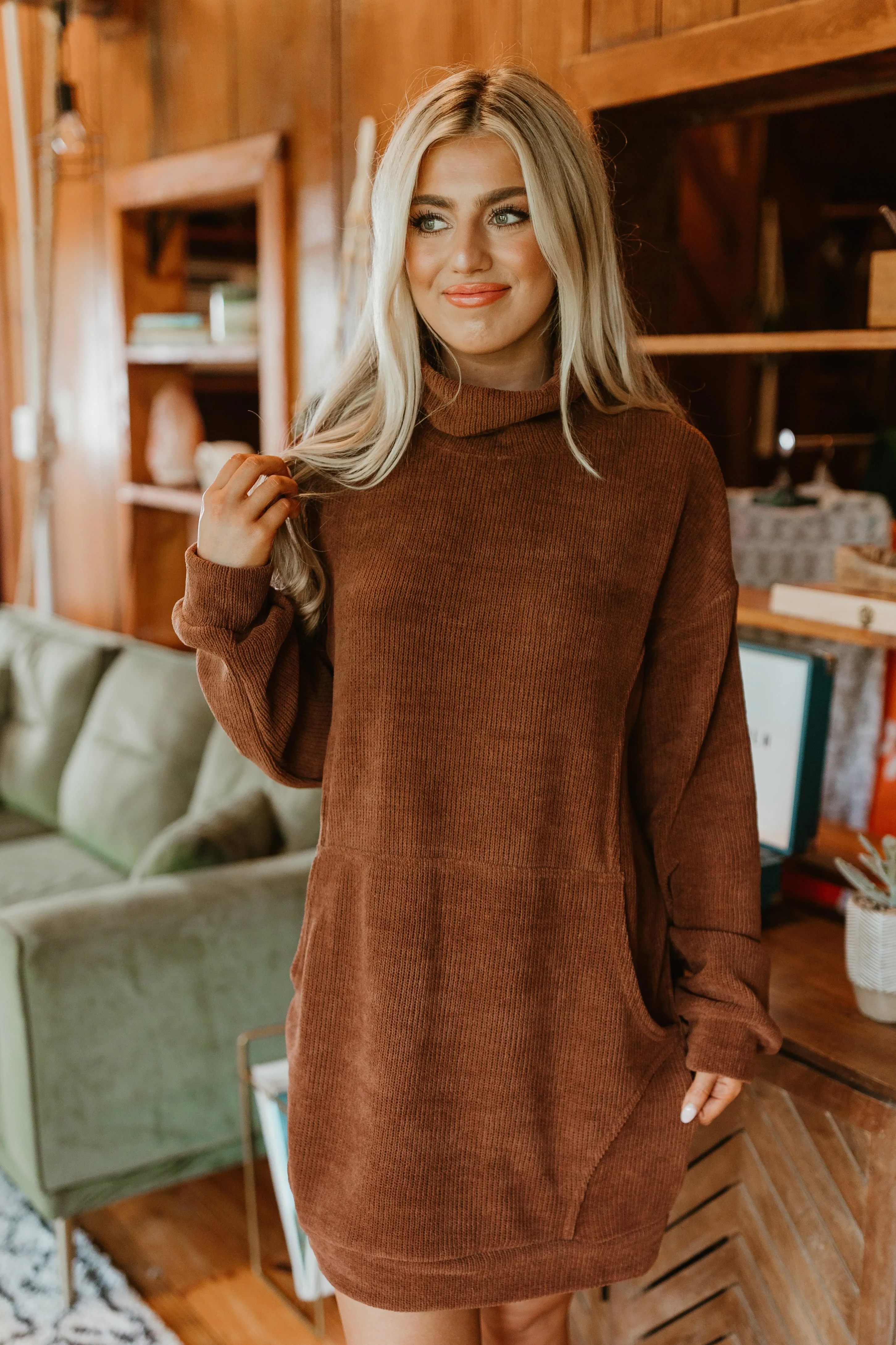 Chestnut Turtleneck Sweater Mini Dress