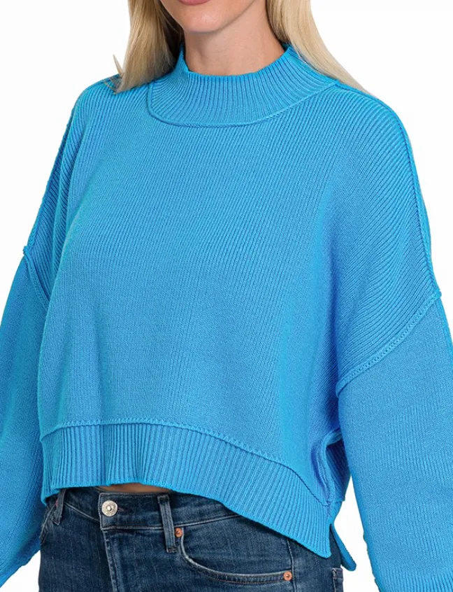 Chunky Knit Mock Neck Cropped Sweater