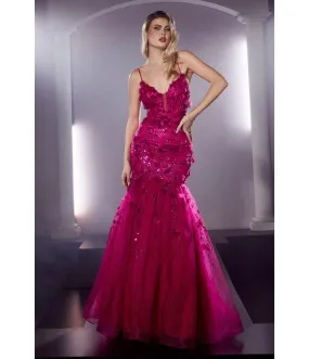 Cinderella Divine  Magenta Magical Mermaid Floral Bridesmaid Gown