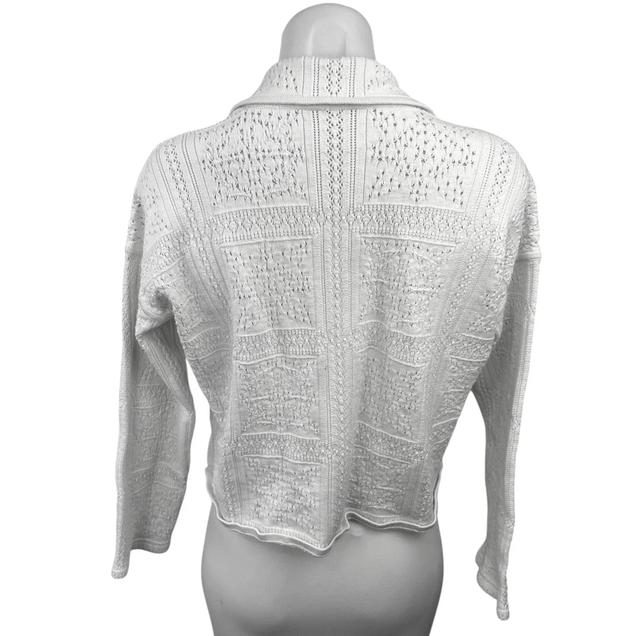 Club Monaco White Knitted Crochet Button Collar Crop Cardigan Sweater Top Size S