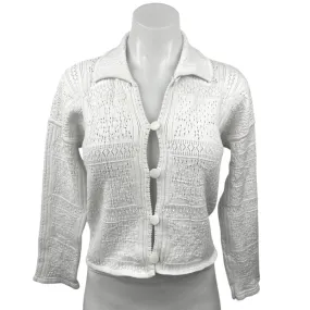 Club Monaco White Knitted Crochet Button Collar Crop Cardigan Sweater Top Size S