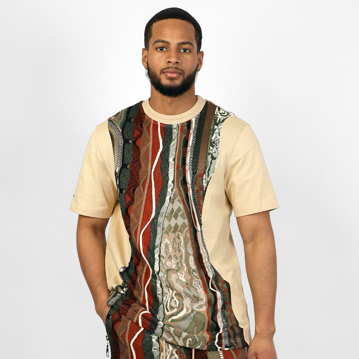 COOGI Sweater-Pieced Tee - Khaki