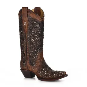 Corral Womens Shimmer Inlay Cowboy Boots Leather Cognac