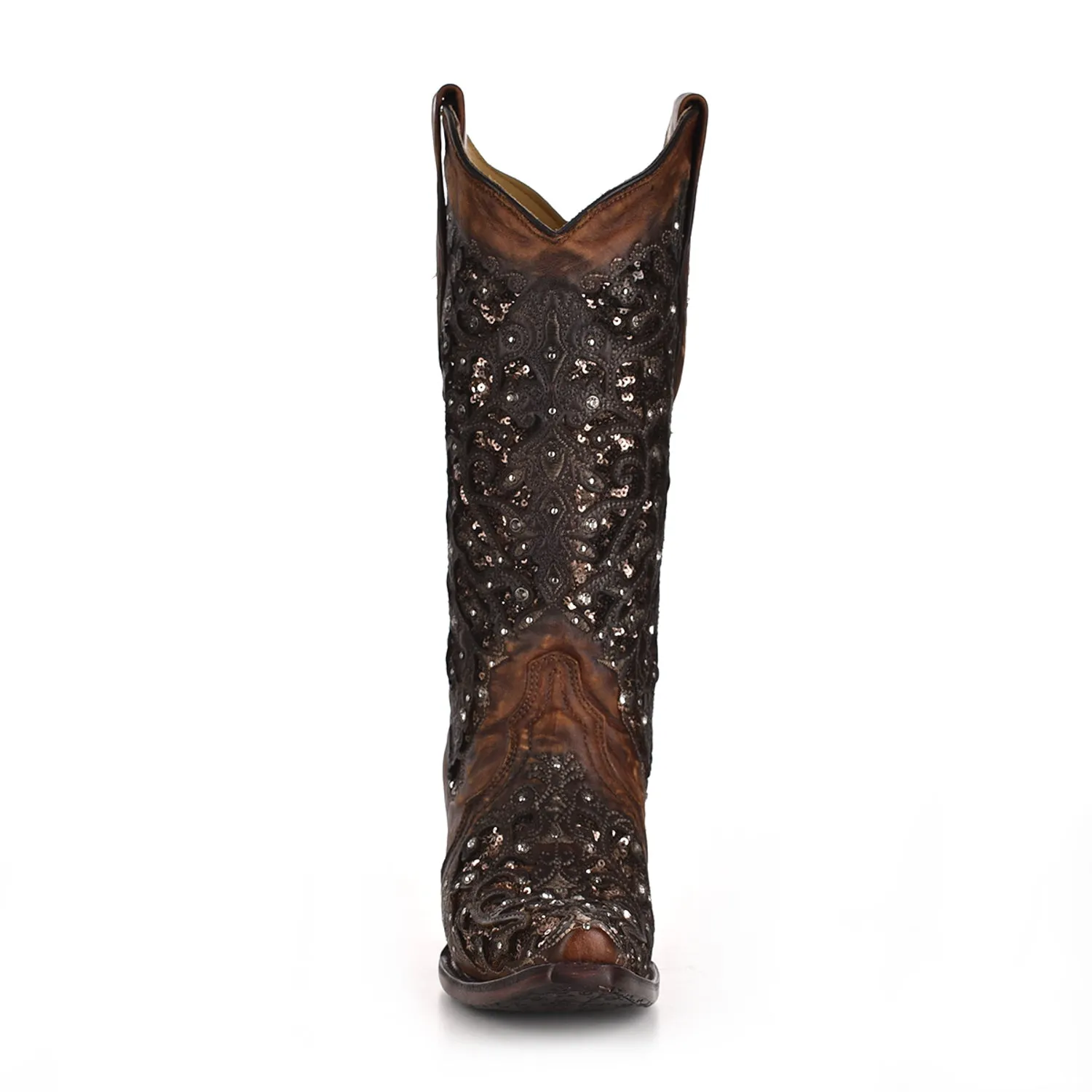 Corral Womens Shimmer Inlay Cowboy Boots Leather Cognac