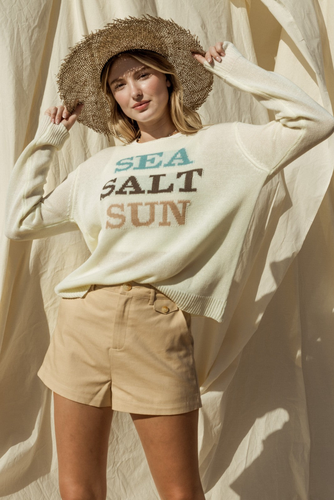 Cotton Sea Salt Sand Light Weight Knit Sweater