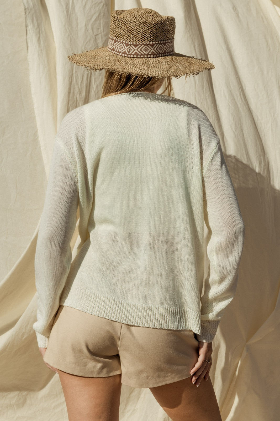 Cotton Sea Salt Sand Light Weight Knit Sweater