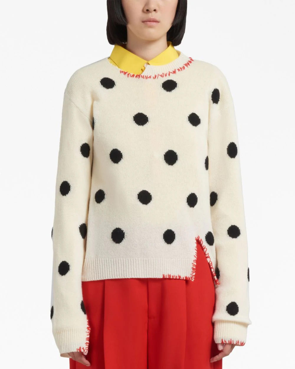 Cream Distressed Polka Dot Sweater