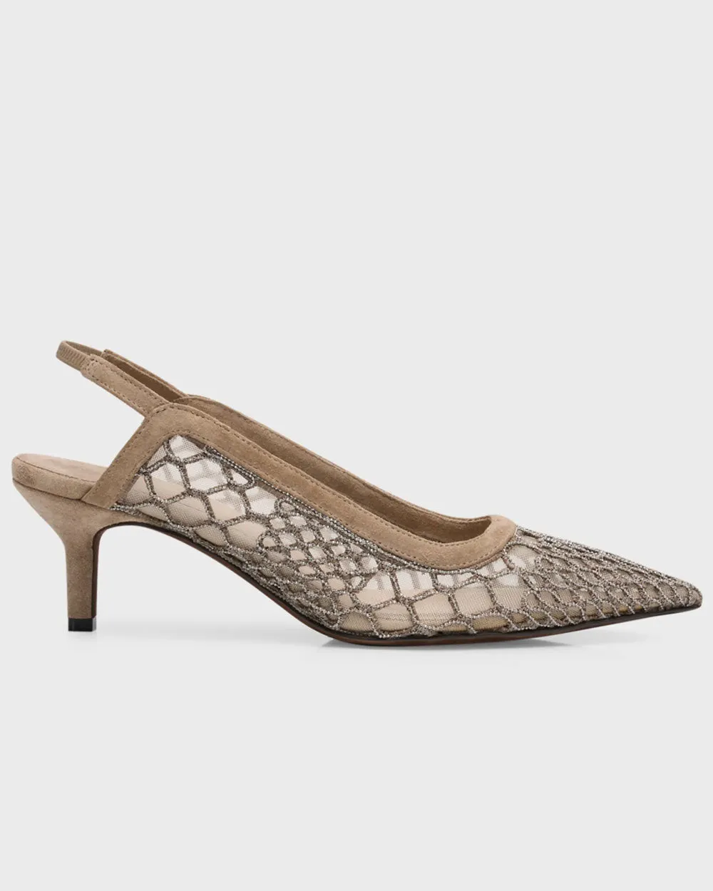 Crystal Mesh Net Slingback Pump in Fango